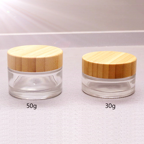 Whosale 10g Small Cosmetic Cream Packaging Clear Glass Jar With Bamboo Screw Lid