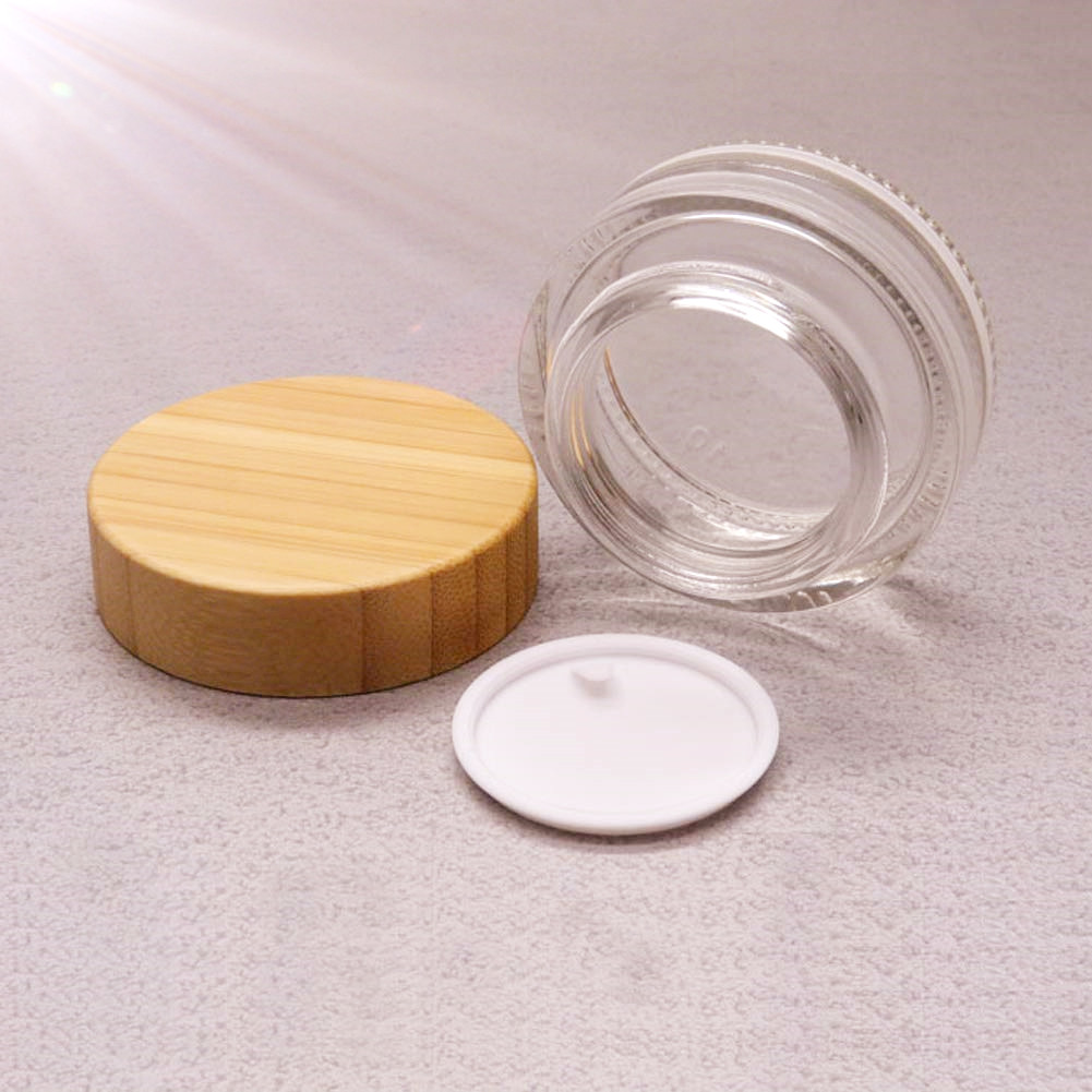 Whosale 10g Small Cosmetic Cream Packaging Clear Glass Jar With Bamboo Screw Lid