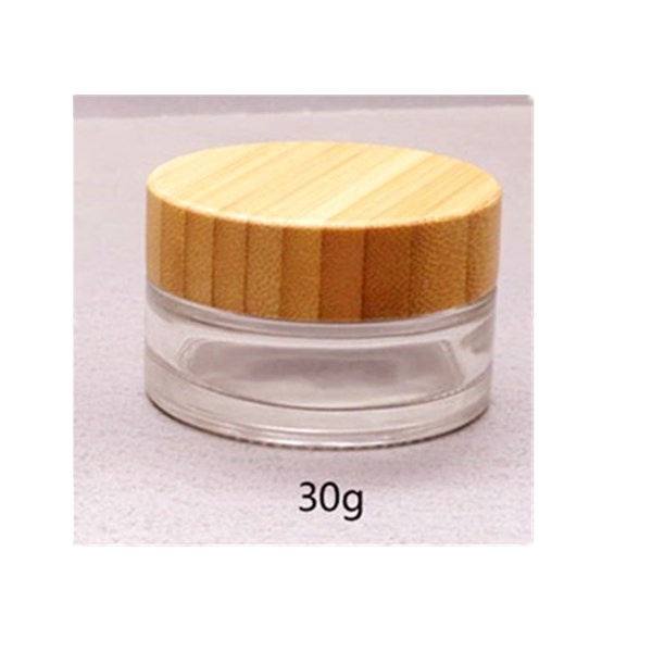 Whosale 10g Small Cosmetic Cream Packaging Clear Glass Jar With Bamboo Screw Lid