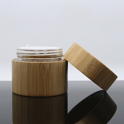 Whosale 1oz 30g eco friendly cosmetic cream glass jar covered with bamboo wooden lid