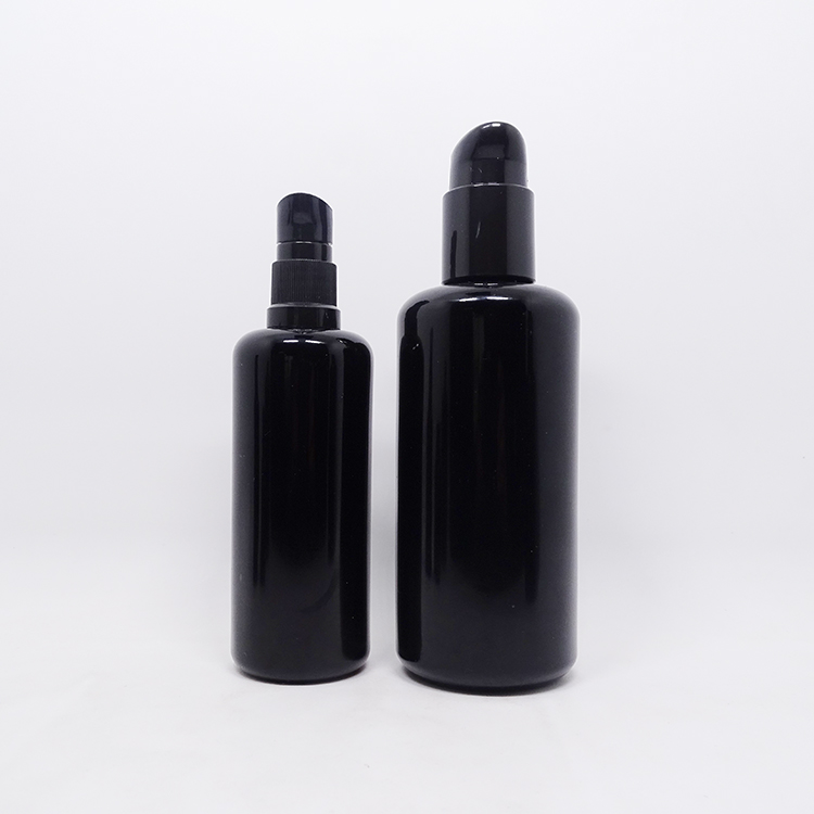 Whosale ultraviolet protection violet glass cosmetic bottles 30ml 50ml 100ml black lotion glass bottles