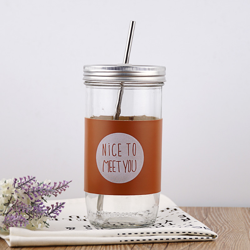 Wide Mouth 16oz Mason Jar Reusable Boba Tea Cup with lid and Straw