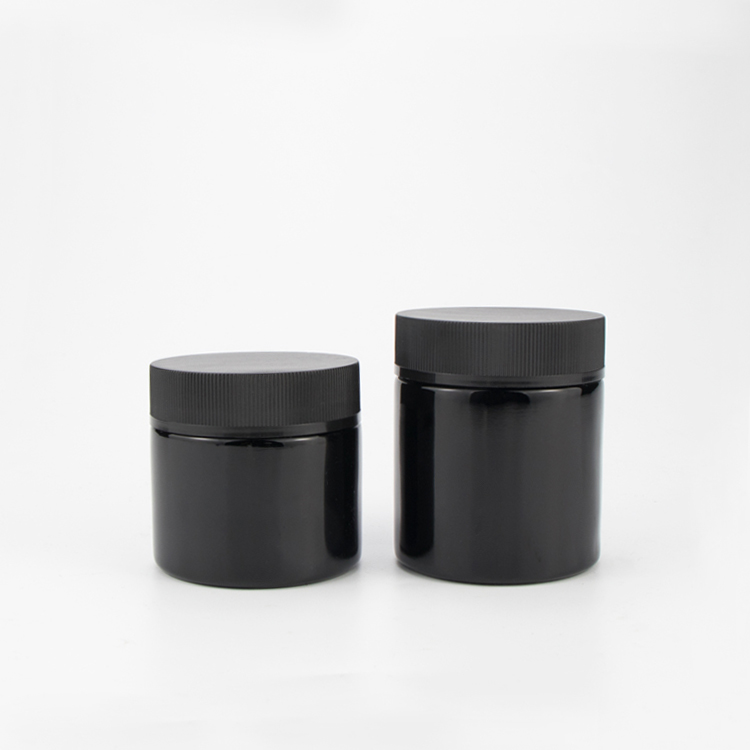 Wide Mouth 2 oz 4 oz 100 ml flower child proof resistant lid glass containers empty UV black weed glass jars for herb