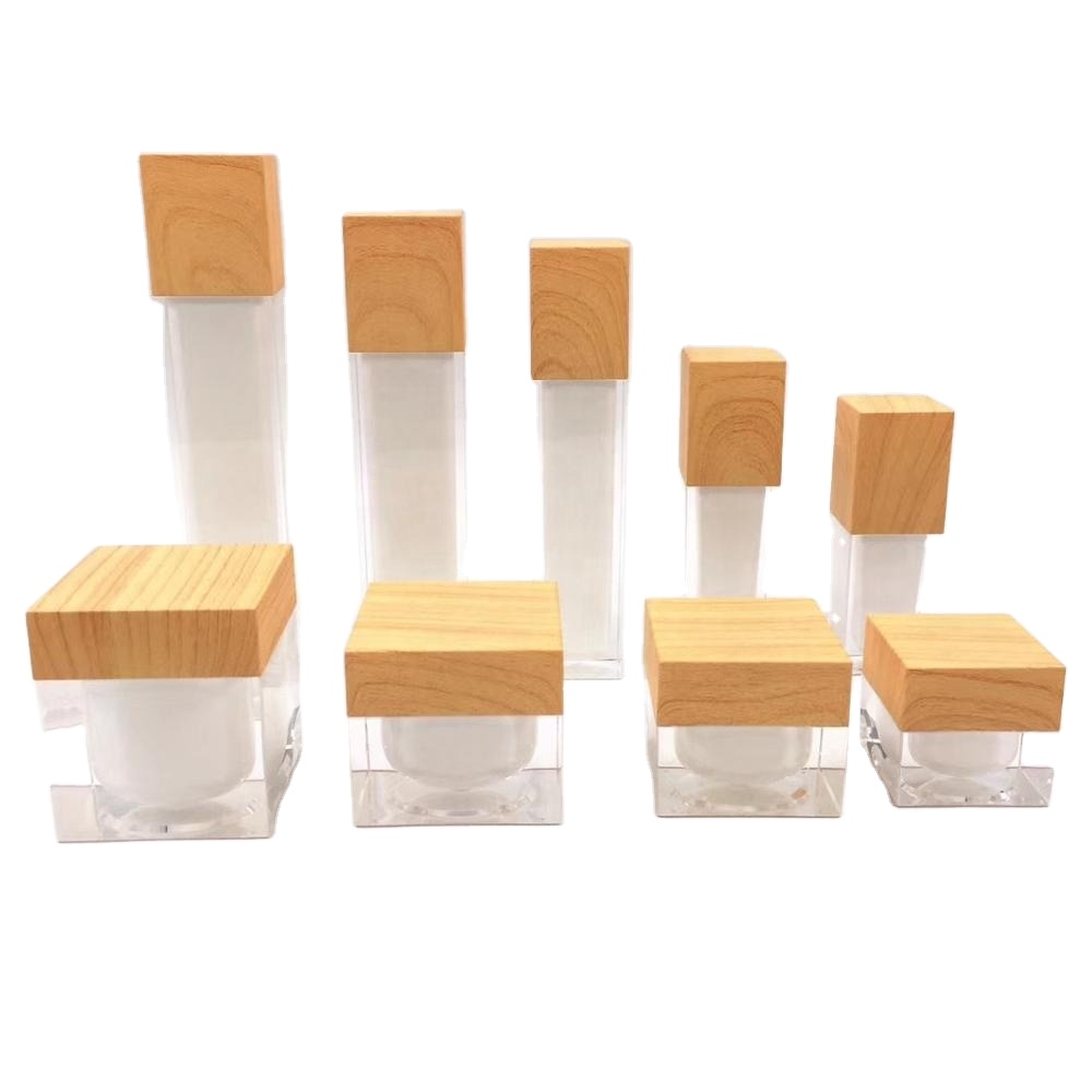 Wide Mouth 20g 30g 50g Wood Bamboo Jar Lid Square Skincare Acrylic Cosmetic Black Jars