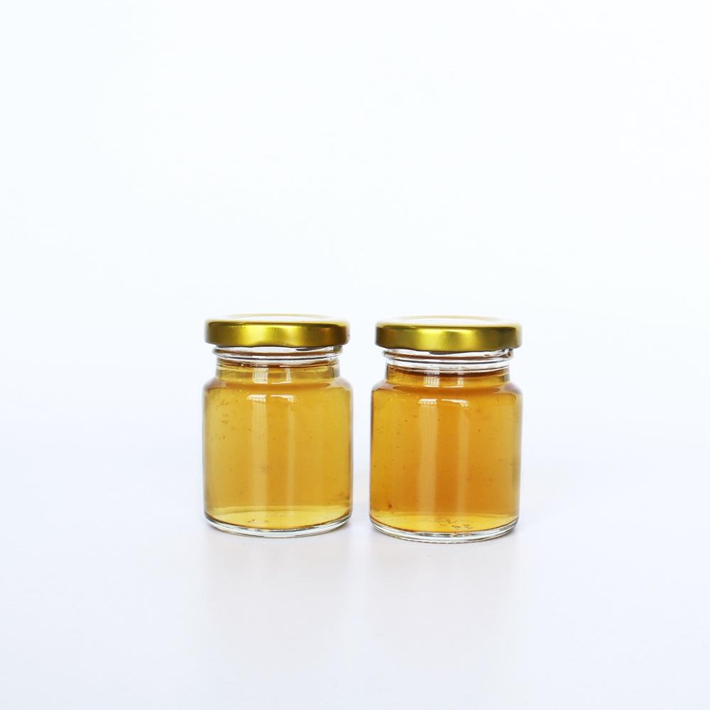 Wide Mouth 30ml 50ml Empty Mini Glass Storage Jar for honey and sauce with Golden Screw Cap Wholesale