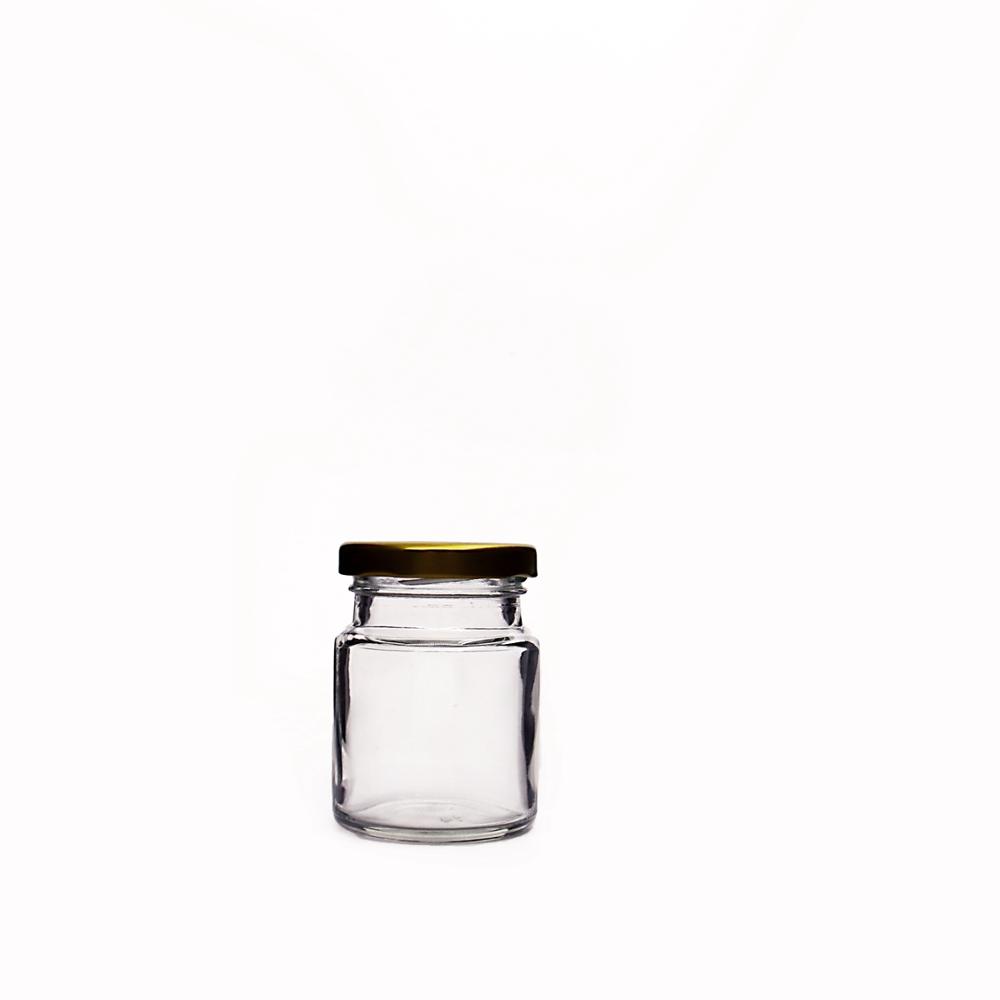 Wide Mouth 30ml 50ml Empty Mini Glass Storage Jar for honey and sauce with Golden Screw Cap Wholesale