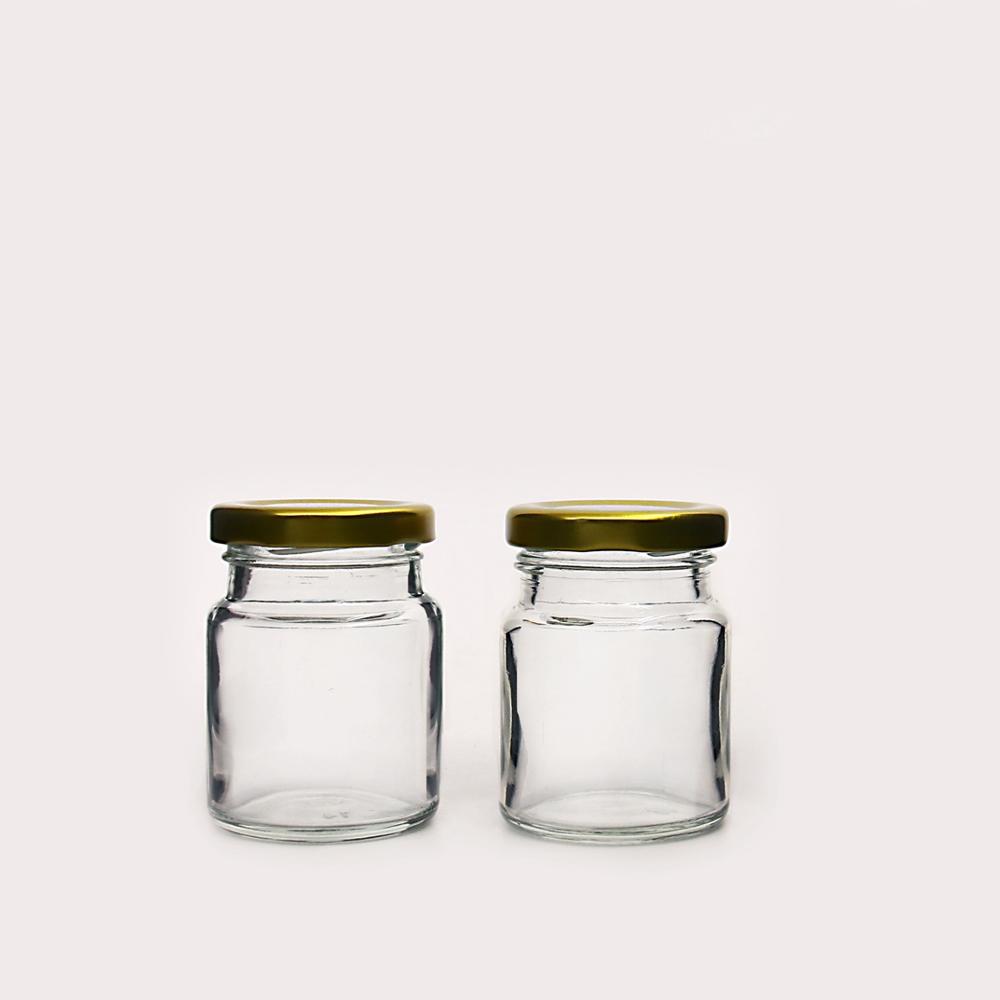Wide Mouth 30ml 50ml Empty Mini Glass Storage Jar for honey and sauce with Golden Screw Cap Wholesale