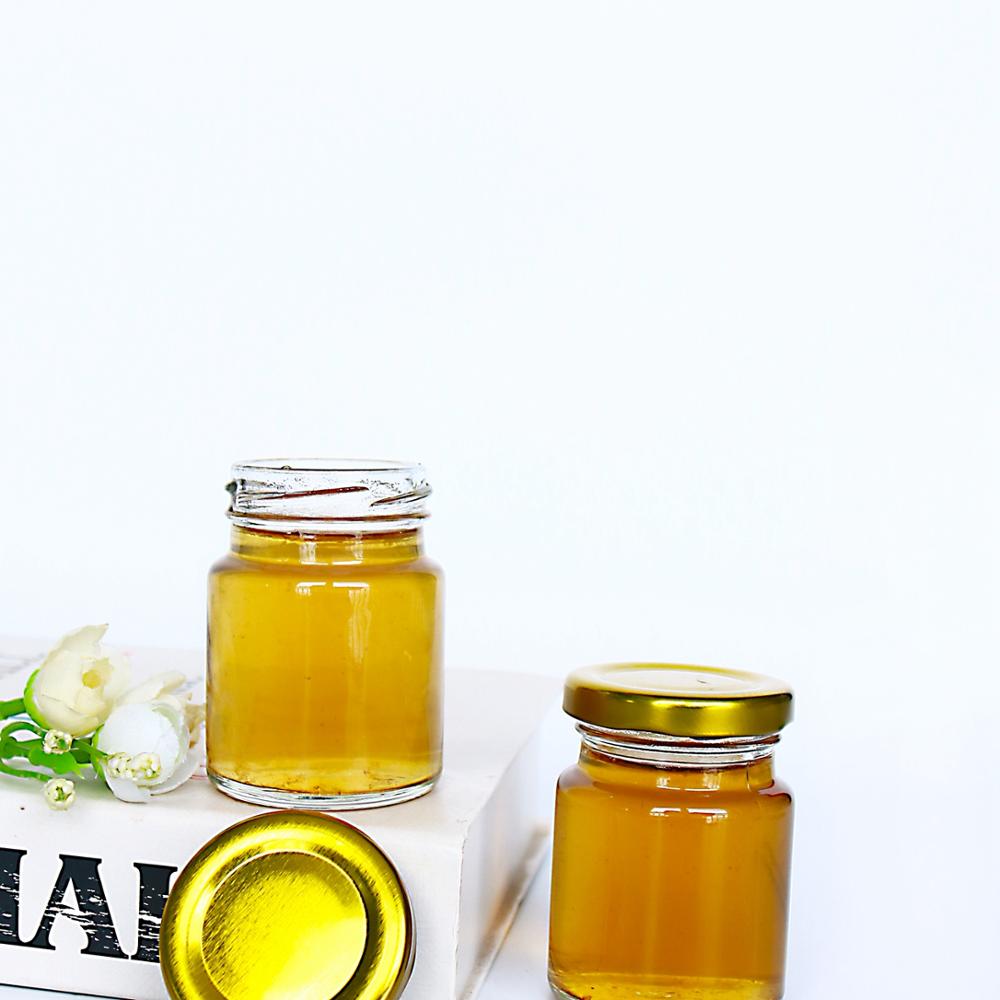 Wide Mouth 30ml 50ml Empty Mini Glass Storage Jar for honey and sauce with Golden Screw Cap Wholesale