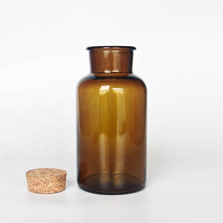 Wide Mouth 500ml 17oz Lab Glass Reagent Bottle Amber Glass Bottle 500ml For Medicated