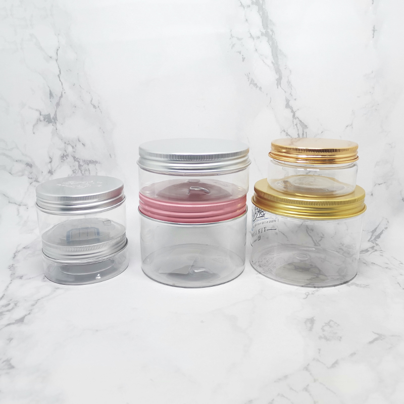 Wide Mouth 8 oz 500ml Clear Food Plastic PET Jar With Aluminum Lid