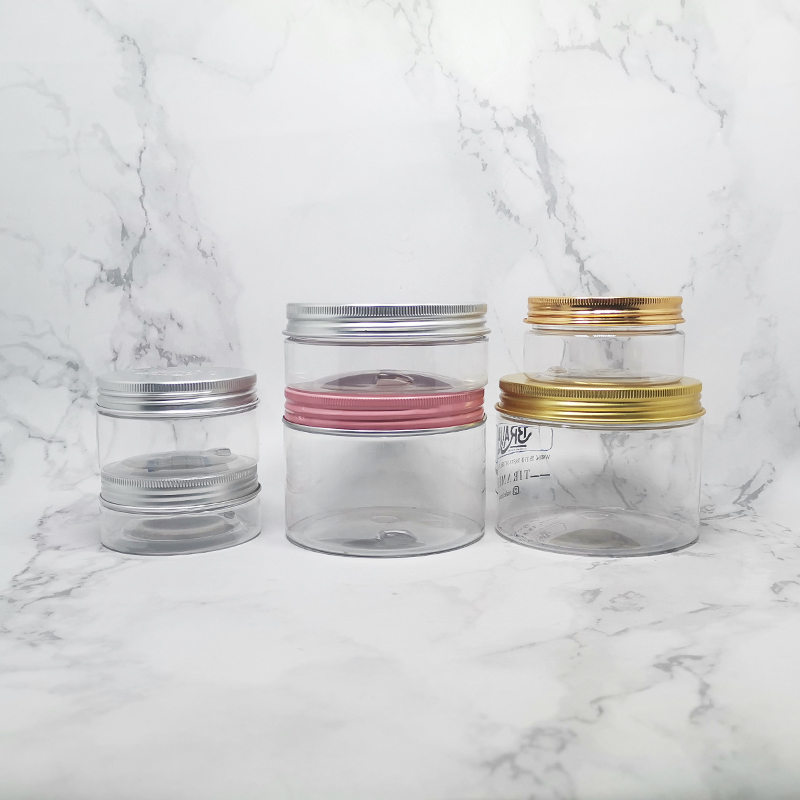 Wide Mouth 8 oz 500ml Clear Food Plastic PET Jar With Aluminum Lid