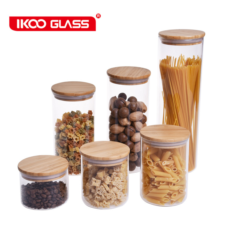 Wide Mouth Airtight Bamboo lid Glass Jar For Bulk Food Storage