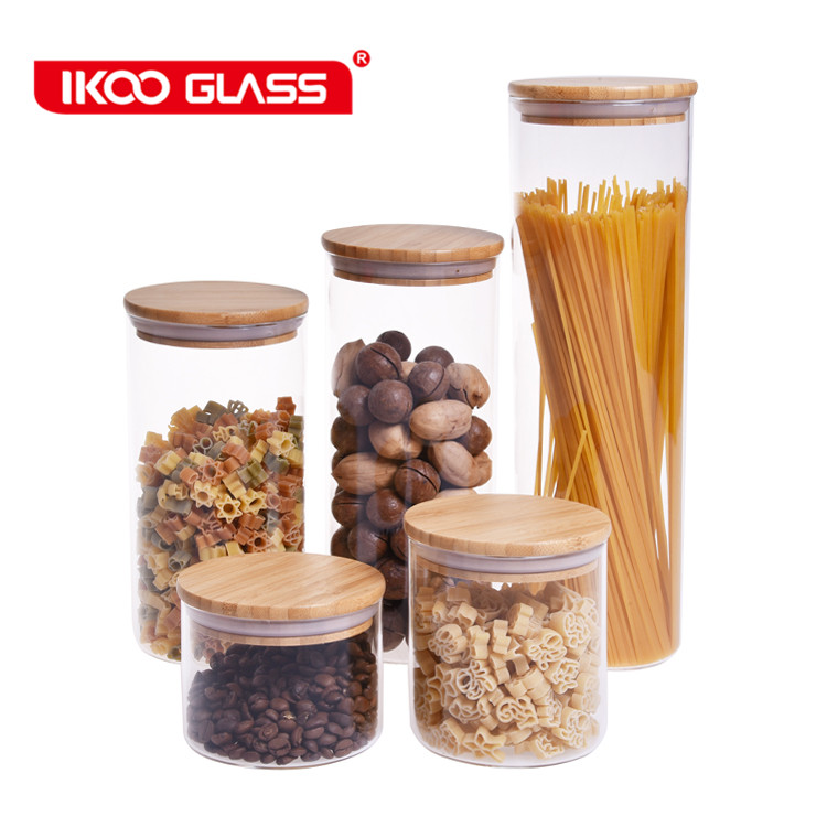 Wide Mouth Airtight Bamboo lid Glass Jar For Bulk Food Storage