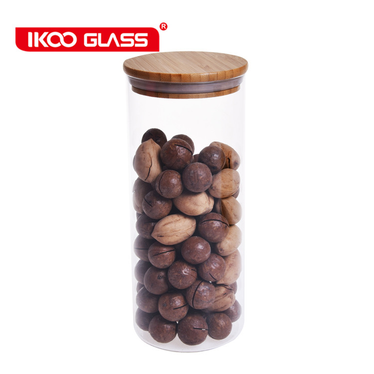 Wide Mouth Airtight Bamboo lid Glass Jar For Bulk Food Storage