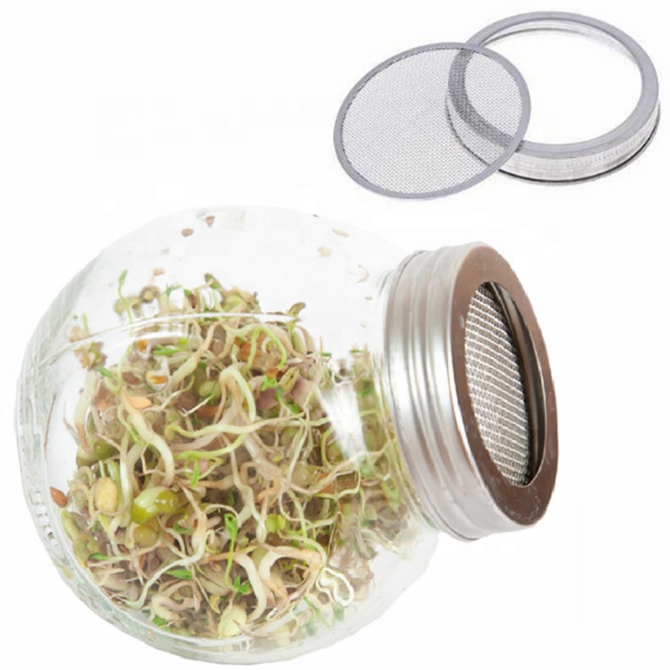 Wide Mouth Glass Seed Sprouting Mason Jar Kit with Screen Lids