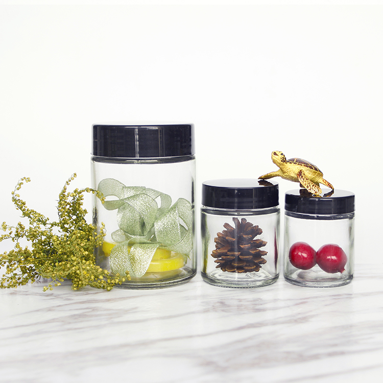 Wide Mouth Jar Straight Sided Glass Jar With Black Child Resistant Screw Lid