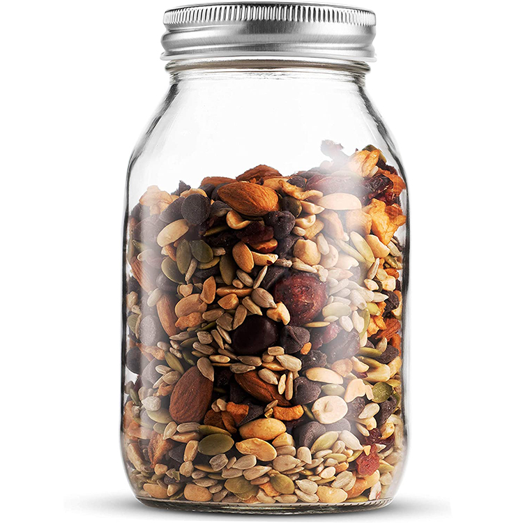 Wide Mouth Metal Cap Small 1000Ml 33.8Oz 2.1Pint 1.06Quart Round Quilted Spice In Bulk Mini Clear Glass Mason Jar With Lids