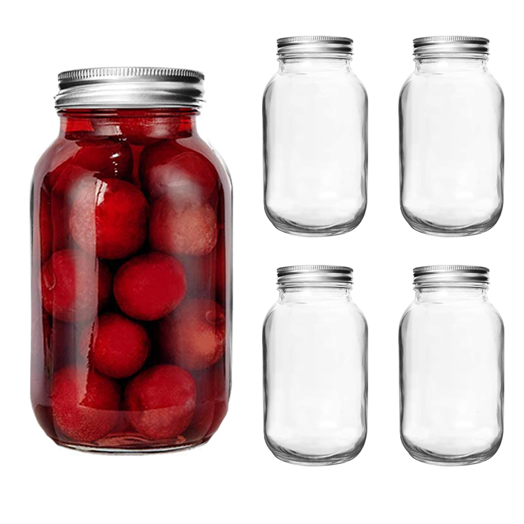 Wide Mouth Metal Cap Small 1000Ml 33.8Oz 2.1Pint 1.06Quart Round Quilted Spice In Bulk Mini Clear Glass Mason Jar With Lids