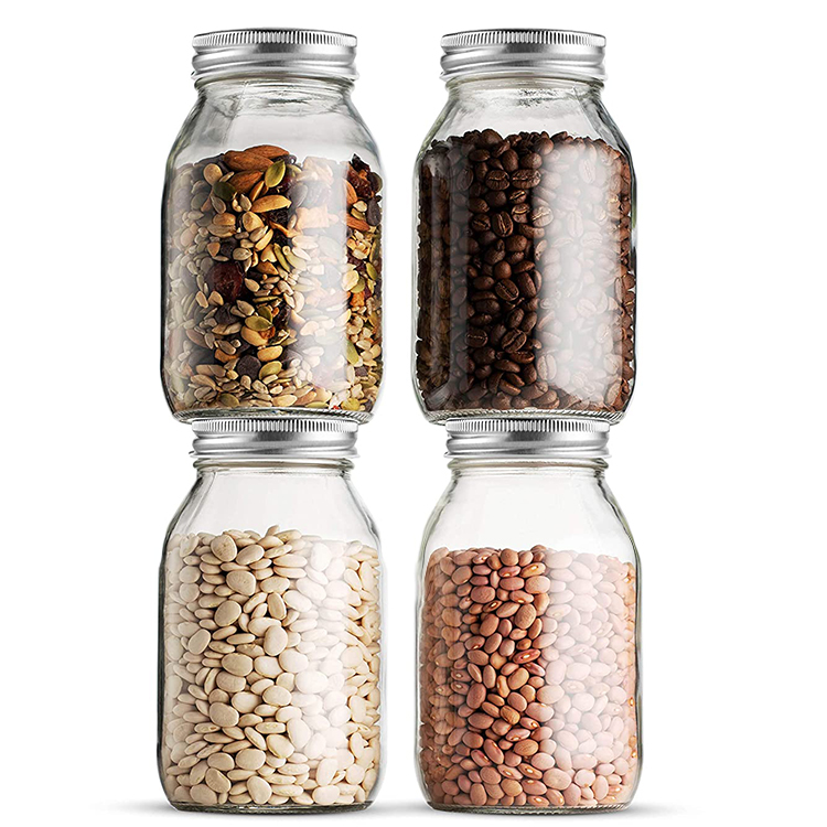 Wide Mouth Metal Cap Small 1000Ml 33.8Oz 2.1Pint 1.06Quart Round Quilted Spice In Bulk Mini Clear Glass Mason Jar With Lids