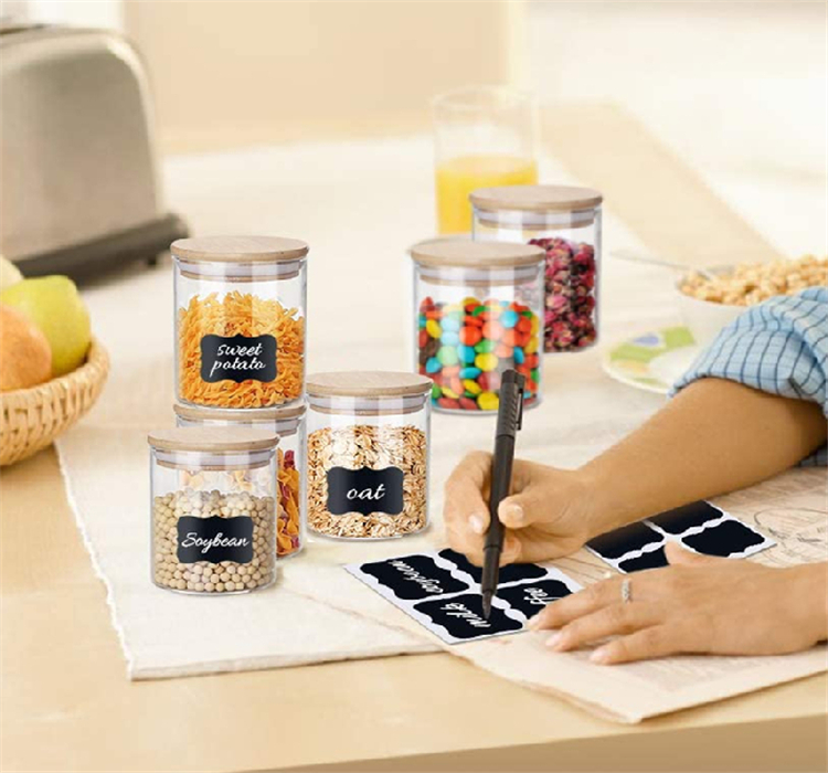 Wide Mouth Round Borosilicate Airtight Kitchen Tea Pasta Food Spice Glass Storage Jar Containers With Wooden Lid