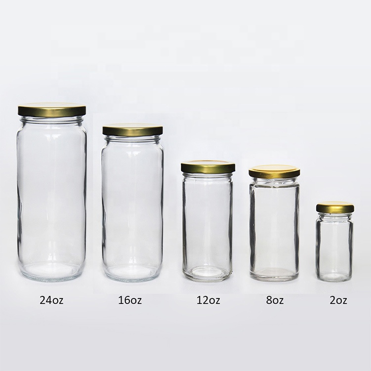 Wide Mouth Straight Side 8oz 16oz 24oz Flint Glass Round Bubble Tea Glass Boba Tea Bottle Jar