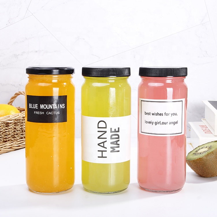 Wide Mouth Straight Side 8oz 16oz 24oz Flint Glass Round Bubble Tea Glass Boba Tea Bottle Jar