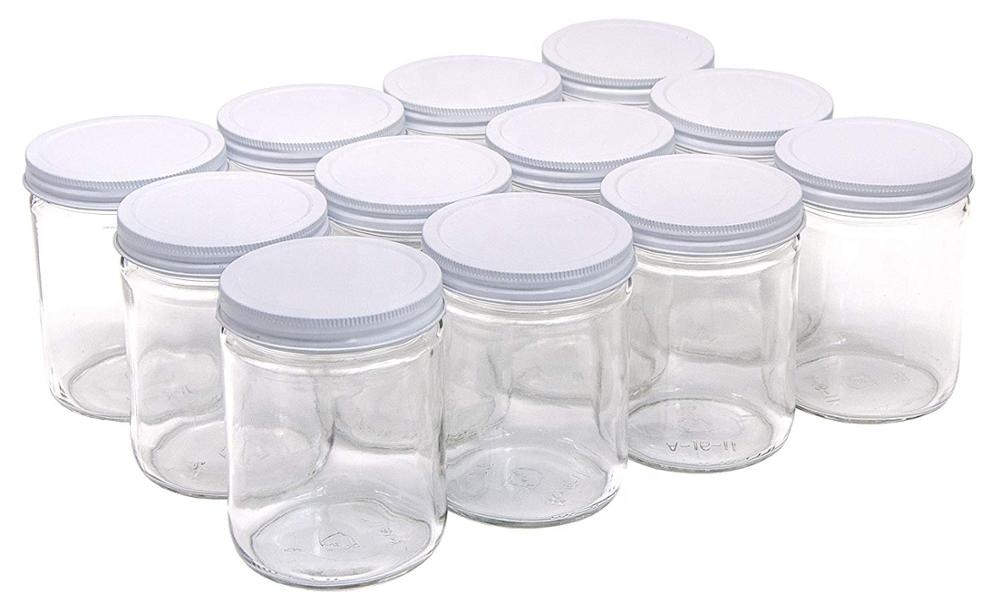 Wide Mouth Straight Sided Canning Jars with White Metal Lids