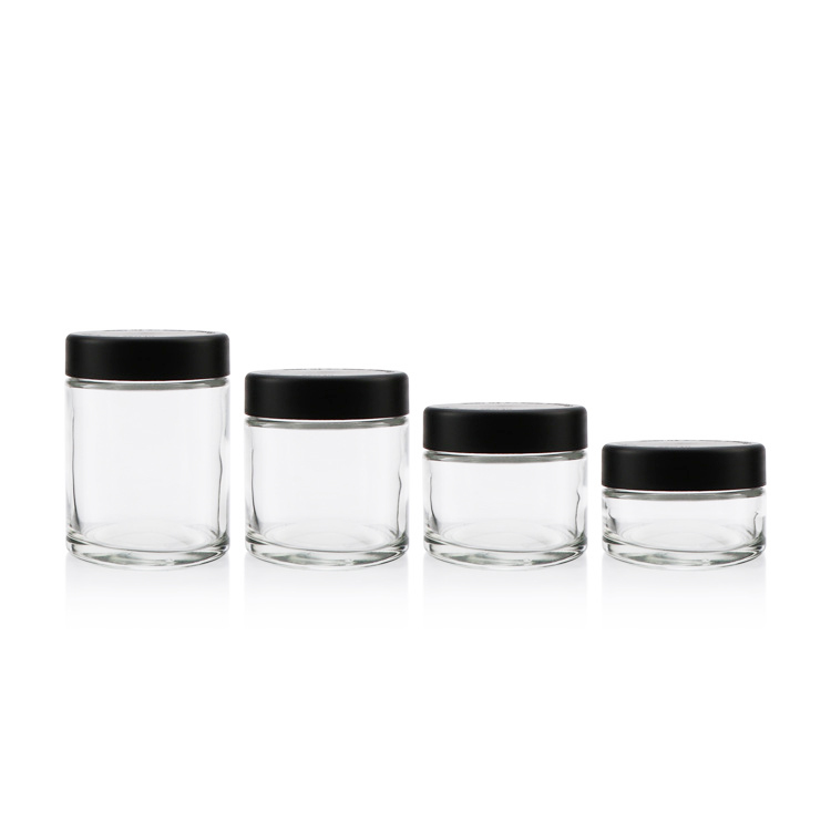 Wide Mouth clear Glass Storage Jar with Plastic Black Child Safety lid Child Proof Jar