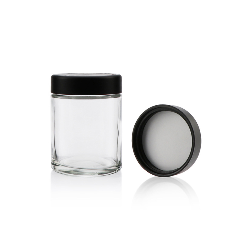 Wide Mouth clear Glass Storage Jar with Plastic Black Child Safety lid Child Proof Jar