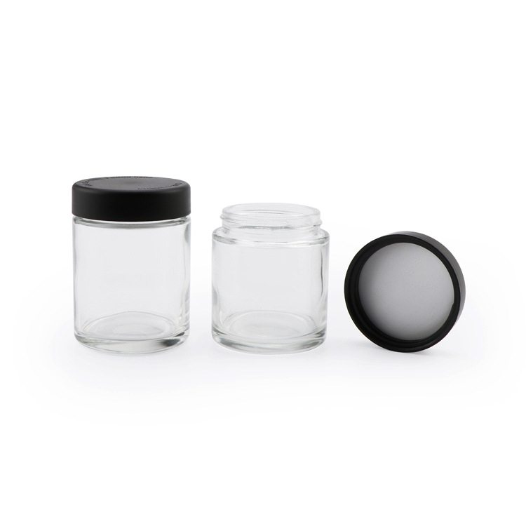 Wide Mouth clear Glass Storage Jar with Plastic Black Child Safety lid Child Proof Jar