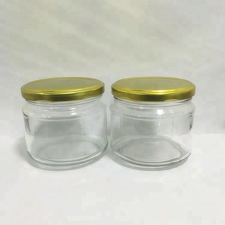 Wide mouth 300ml 500ml clear glass etumax royal honey jars with metal lid