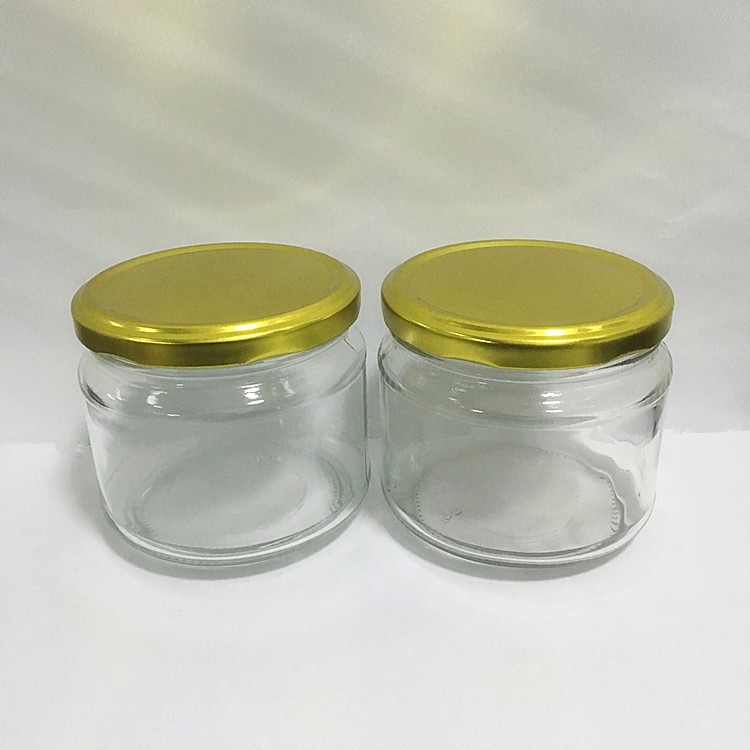 Wide mouth 300ml 500ml clear glass etumax royal honey jars with metal lid