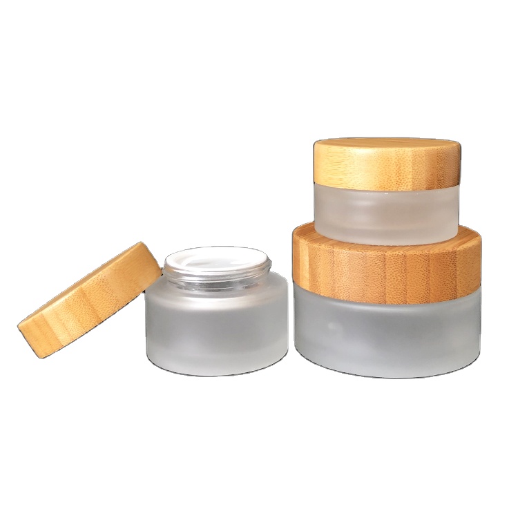 Wide mouth 50ml cosmetic glass jar with bamboo lid