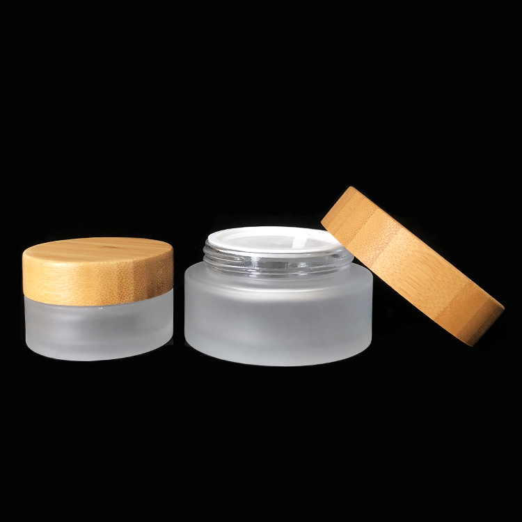 Wide mouth 50ml cosmetic glass jar with bamboo lid