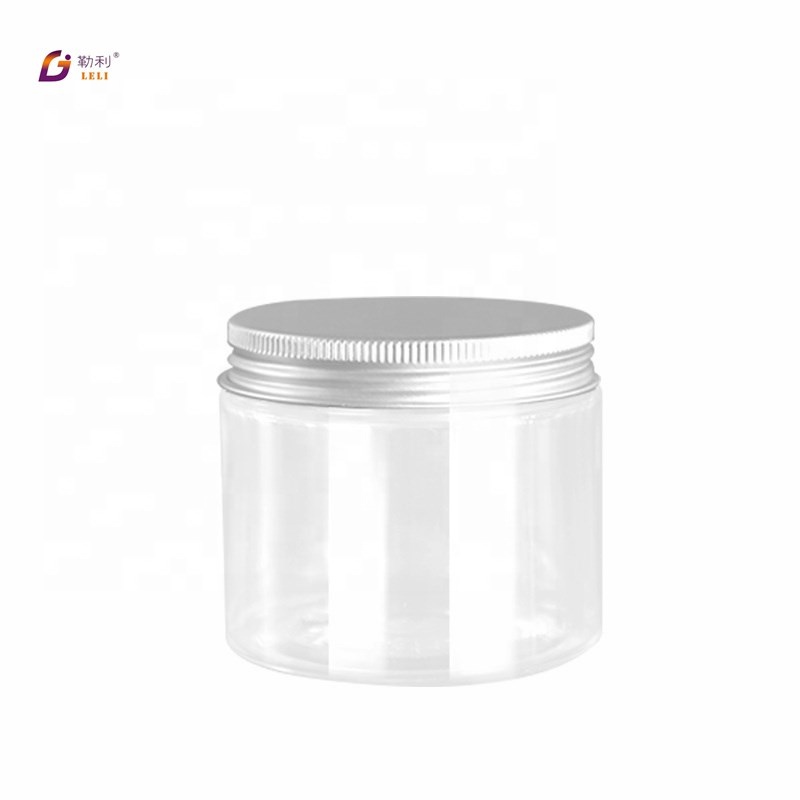 Wide mouth 8 oz 500ml clear food plastic pet jar with aluminum lid