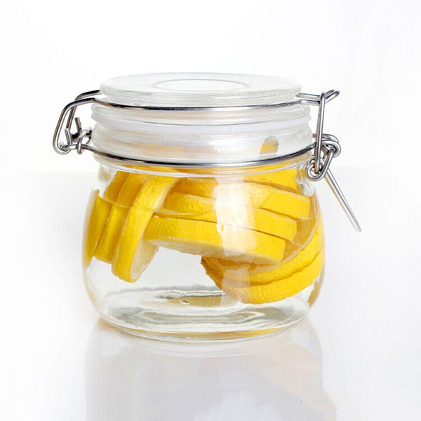 Wide mouth Round glass container glass storage jars with airtight locking clamp lid for spice sauce