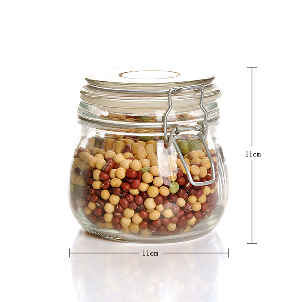 Wide mouth Round glass container glass storage jars with airtight locking clamp lid for spice sauce