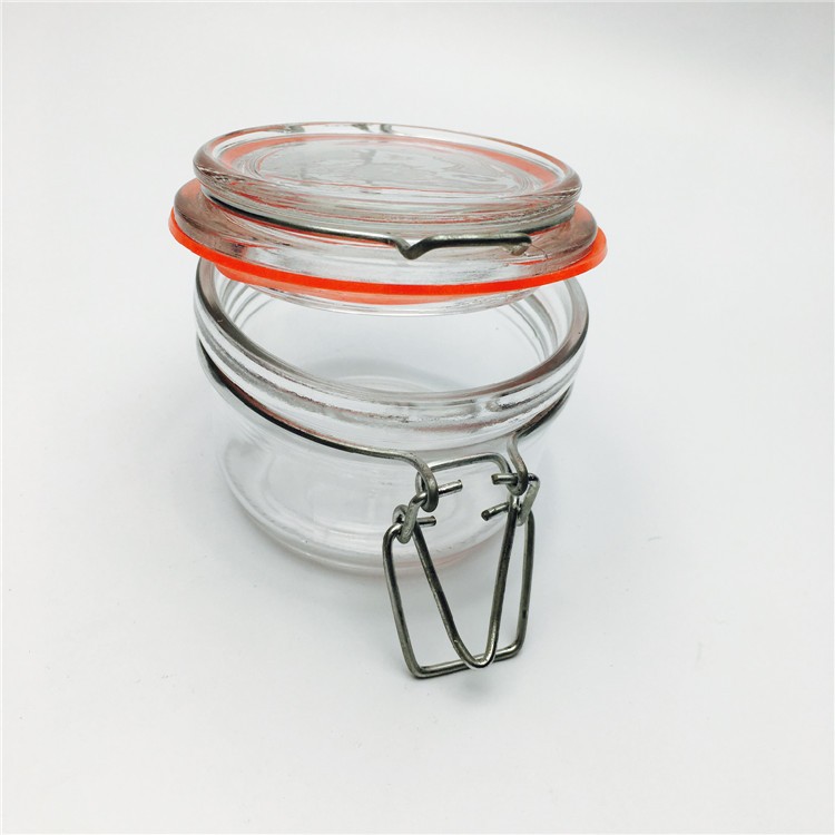 Wide mouth Round glass container glass storage jars with airtight locking clamp lid for spice sauce