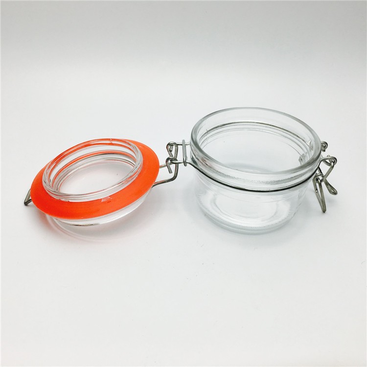 Wide mouth Round glass container glass storage jars with airtight locking clamp lid for spice sauce