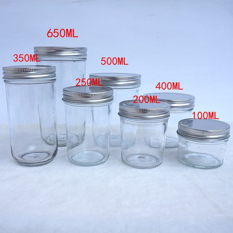 Wide mouth clear glass royal honey jars with metal lid