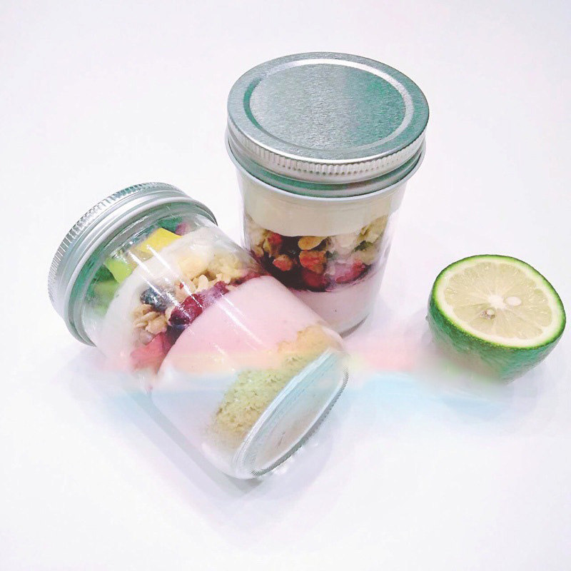 Wide mouth clear glass royal honey jars with metal lid