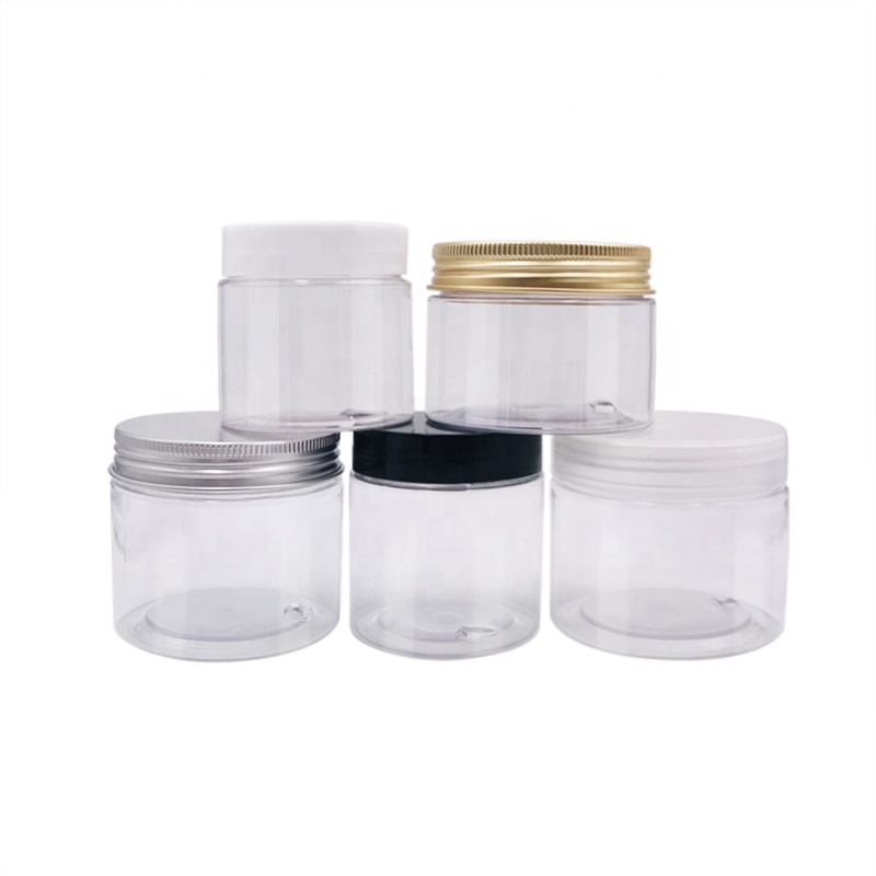 Wide mouth empty 30g 50g 100g 120ml 150g 200g 250g Clear PET plastic jars with aluminum sliver lid