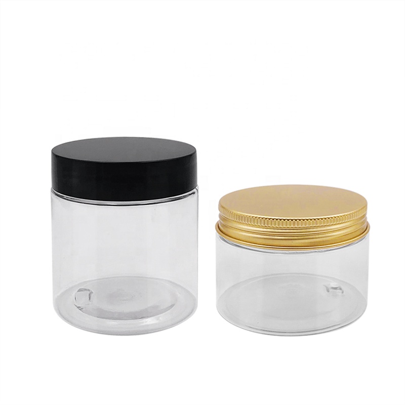 Wide mouth empty 30g 50g 100g 120ml 150g 200g 250g Clear PET plastic jars with aluminum sliver lid