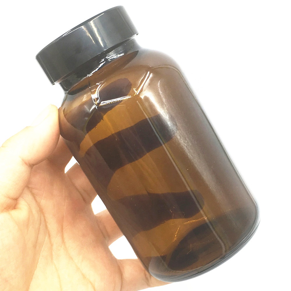 Wide mouth empty amber 150ml 200ml 250ml 300ml pharmaceutical pill/medicine bottle/container glass bottle with screw cap