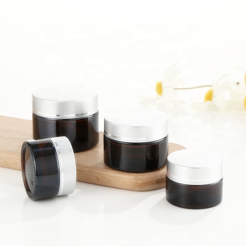 Wide mouth empty amber glass 2 oz cream jar cosmetic packaging wholesale 250 ml 100ml
