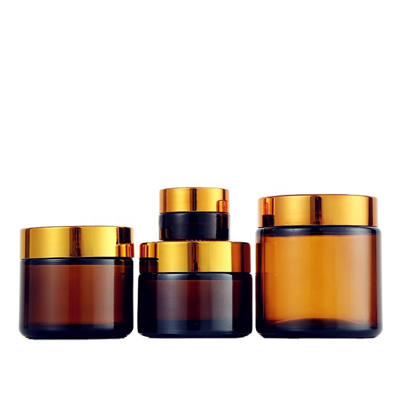 Wide mouth empty amber glass cream jar cosmetic packaging wholesale cosmetic cream jars 8oz