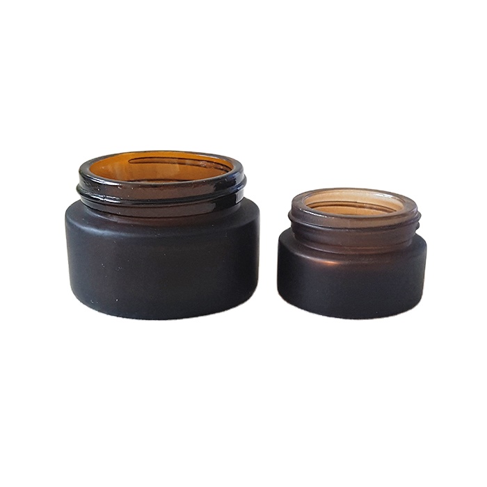 Wide mouth face cream cosmetics 30g 15g amber frosted glass jar with lid