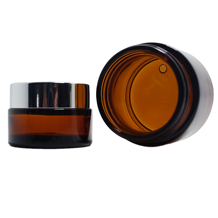 Wide mouth face cream cosmetics 30g 15g amber frosted glass jar with lid