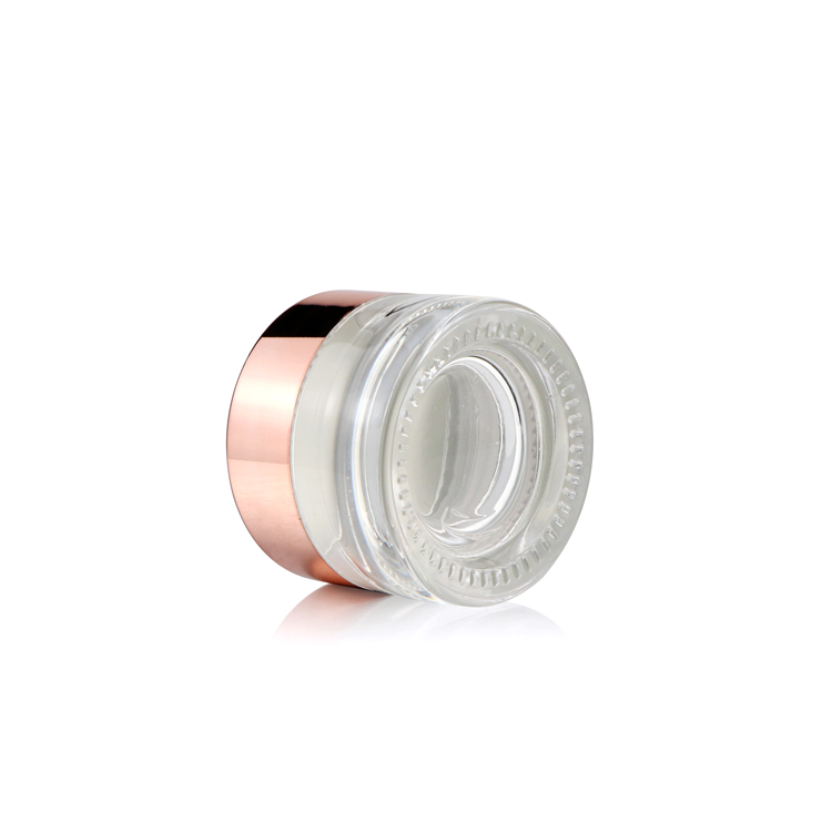 Wide mouth glass cream jar 15ml transparent cosmetic cream glass jar packaging with rose gold cap
