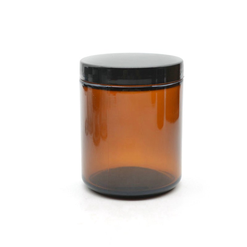 Wide mouth glass straight side jar with black aluminium plastic screw cap